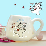 Cat-Shaped Petite Ceramic Mug with Illuminated Lid – Rechargeable Touch-Activated Light, Instagrammable Aesthetic for Students, Adorable Girly Charm & Whimsical Character