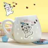 Cat-Shaped Petite Ceramic Mug with Illuminated Lid – Rechargeable Touch-Activated Light, Instagrammable Aesthetic for Students, Adorable Girly Charm & Whimsical Character