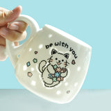 Cat-Shaped Petite Ceramic Mug with Illuminated Lid – Rechargeable Touch-Activated Light, Instagrammable Aesthetic for Students, Adorable Girly Charm & Whimsical Character