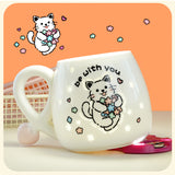 Cat-Shaped Petite Ceramic Mug with Illuminated Lid – Rechargeable Touch-Activated Light, Instagrammable Aesthetic for Students, Adorable Girly Charm & Whimsical Character