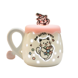 Cat-Shaped Petite Ceramic Mug with Illuminated Lid – Rechargeable Touch-Activated Light, Instagrammable Aesthetic for Students, Adorable Girly Charm & Whimsical Character