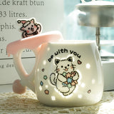 Cat-Shaped Petite Ceramic Mug with Illuminated Lid – Rechargeable Touch-Activated Light, Instagrammable Aesthetic for Students, Adorable Girly Charm & Whimsical Character