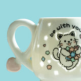 Cat-Shaped Petite Ceramic Mug with Illuminated Lid – Rechargeable Touch-Activated Light, Instagrammable Aesthetic for Students, Adorable Girly Charm & Whimsical Character