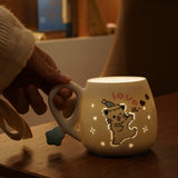 Cat-Shaped Petite Ceramic Mug with Illuminated Lid – Rechargeable Touch-Activated Light, Instagrammable Aesthetic for Students, Adorable Girly Charm & Whimsical Character