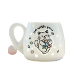 Cat-Shaped Petite Ceramic Mug with Illuminated Lid – Rechargeable Touch-Activated Light, Instagrammable Aesthetic for Students, Adorable Girly Charm & Whimsical Character