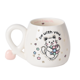 Cat-Shaped Petite Ceramic Mug with Illuminated Lid – Rechargeable Touch-Activated Light, Instagrammable Aesthetic for Students, Adorable Girly Charm & Whimsical Character